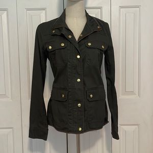 J Crew Mercantile Jacket Moto Jacket Womens Army Green Military Snaps Zip Size S